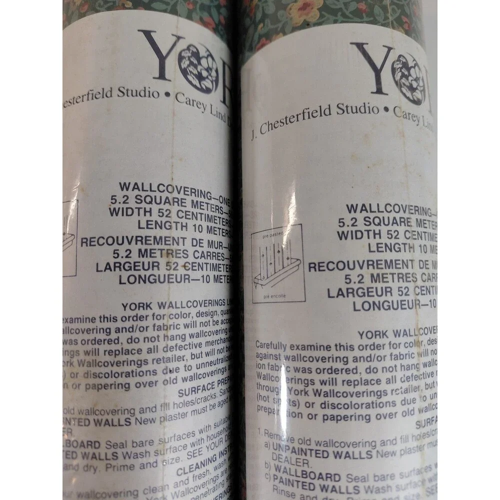 2 Rolls YORK Wallpaper CT5590 R-16 Floral Botanical Teal Pink Yellow Pre-Pasted